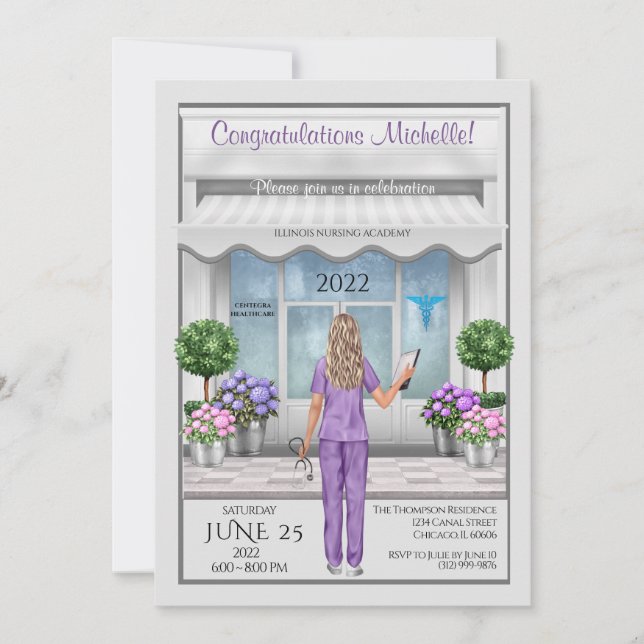 Grand Nurse Grad weibliche Einladung (Vorderseite)