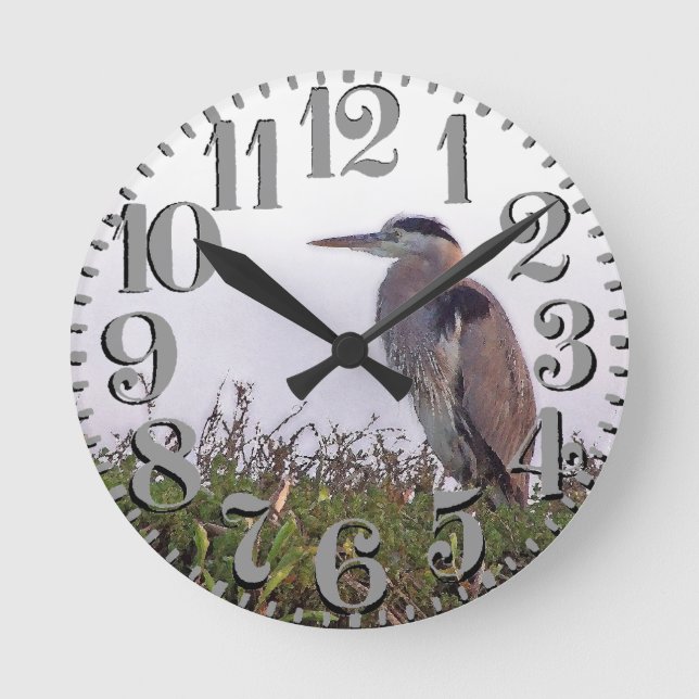 Grand Oiseau de Héron Bleu Grand Nombre Horloge mu (Recto)