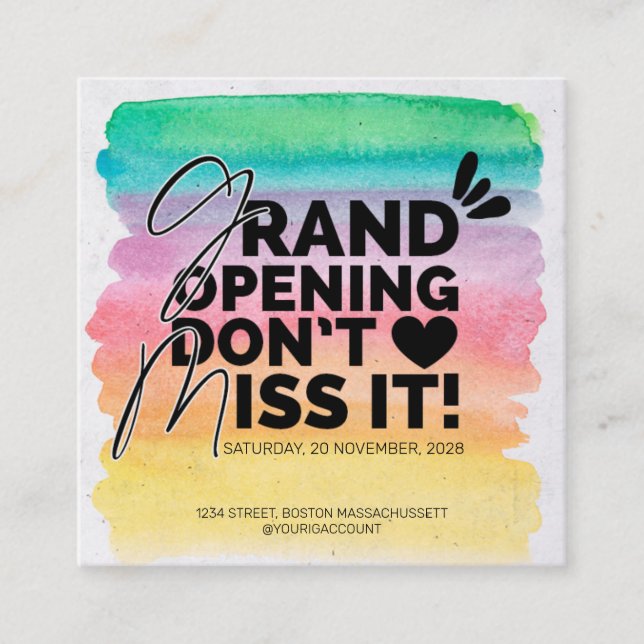 Grand Opening-Ankündigung Flyer-Karte Quadratische Visitenkarte (Vorderseite)