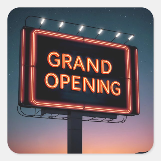Grand Opening Billboard Quadratischer Aufkleber (Vorderseite)