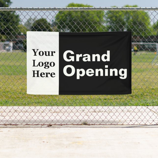 Grand Opening Black and White Ihr Logo-Geschäft Banner (Insitu)