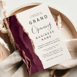 Grand Opening Burgundy Rose Gold Agate Einladung