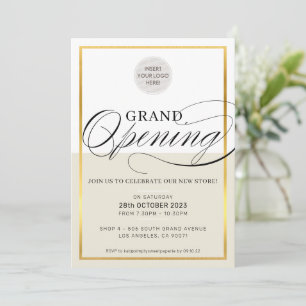 GRAND OPENING-Firmenlogo schwarzes Elfenbeingold Einladung