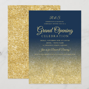 Grand Opening Gold Glam Glitzer Navy Einladung