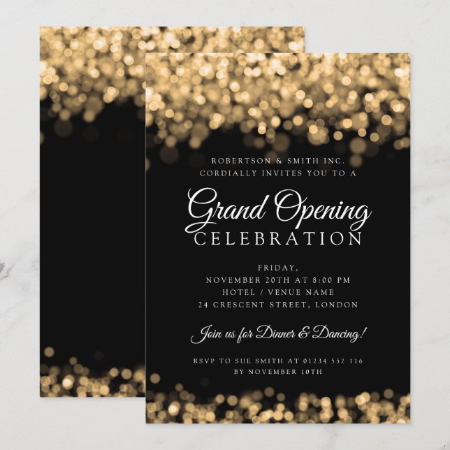 Grand Opening Gold Glimmerlicht  Einladung (Vorne/Hinten)