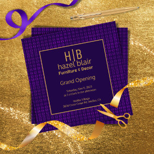 Grand Opening Lila und Gold Mit Monogramm Business Einladung