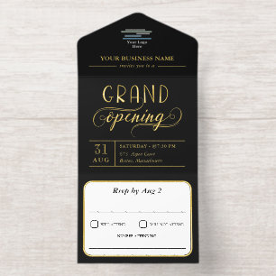 Grand Opening mit Black & Gold-Logos All-in-One-Einladung