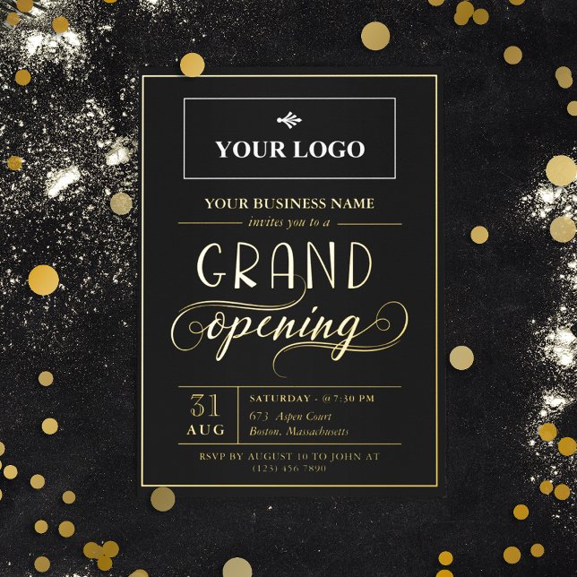Grand Opening von Schwarz-Gold-Logos Folieneinladung (Von Creator hochgeladen)