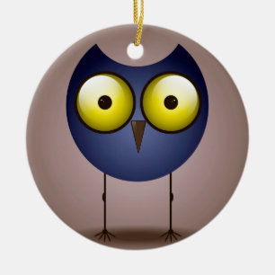 Grand ornement bleu observé de hibou rond