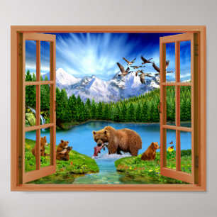 Grand Ours Wilderness Fake Window Poster