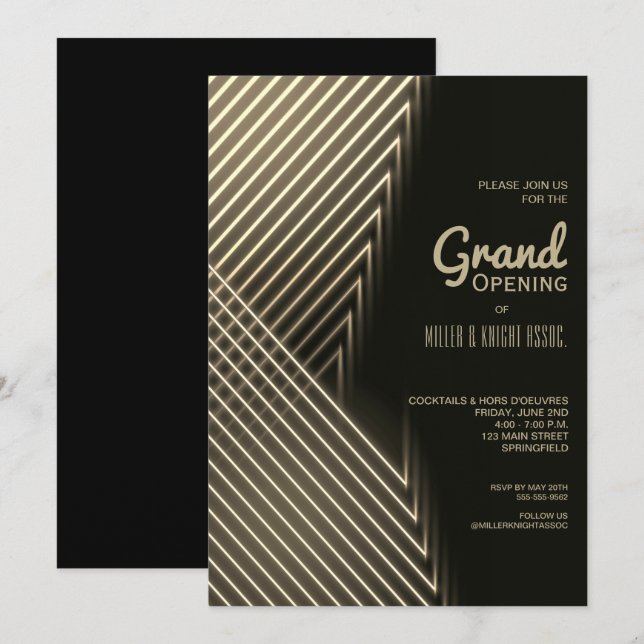 Grand ouverture Gold Neon Lights Invitations (Devant / Derrière)