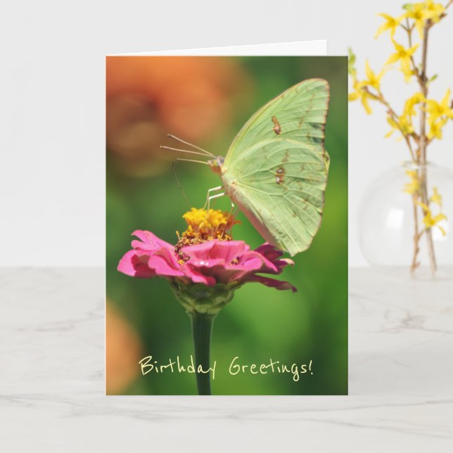 Grand Papillon jaune sur une carte d'anniversaire  (Fleur jaune)