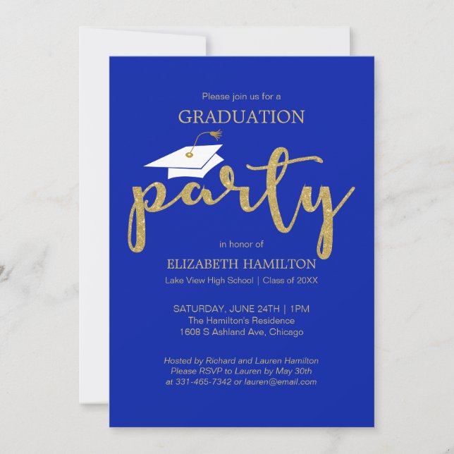Grand Party Gold Blue Einladungen (Vorderseite)