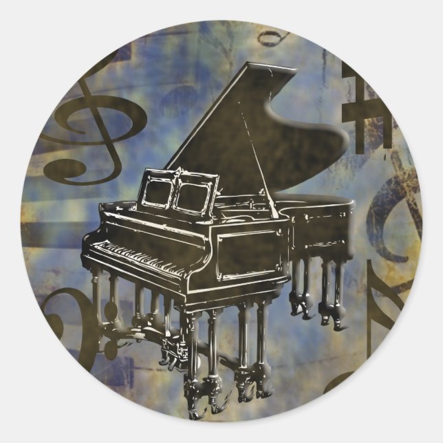 Grand Piano Collage Runder Aufkleber (Vorderseite)