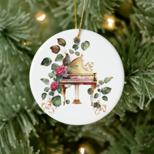 Grand piano et ornement de Noël floral