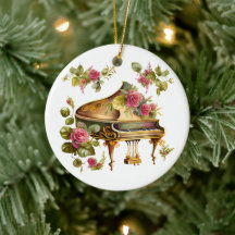 Grand piano et ornement de Noël floral