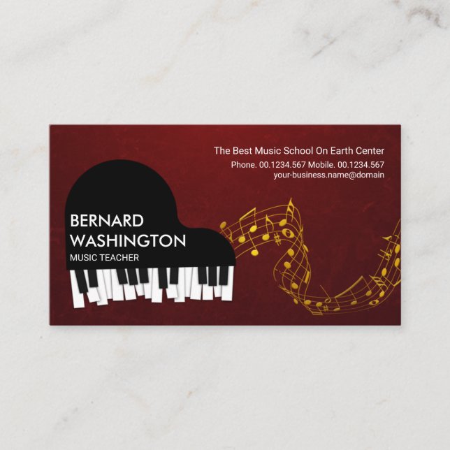 Grand Piano Gold Musiknote Pianist Visitenkarte (Vorderseite)