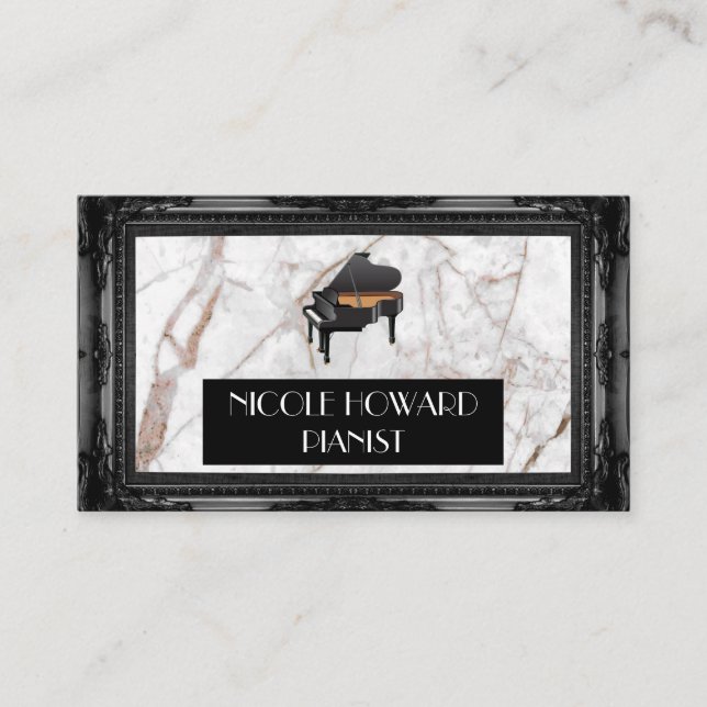 Grand Piano | Marmor und klassische schwarze Rahme Visitenkarte (Vorderseite)