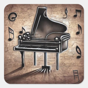 Grand Piano & Musiknoten Quadratischer Aufkleber