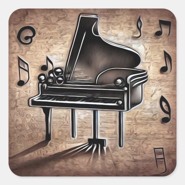 Grand Piano & Musiknoten Quadratischer Aufkleber (Vorderseite)