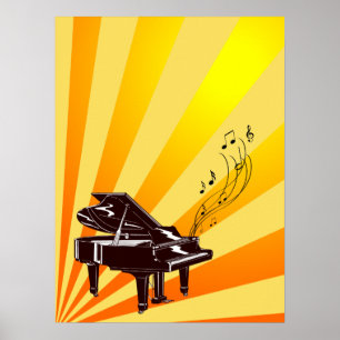 Grand Piano Notes Yellow and Gold Poster