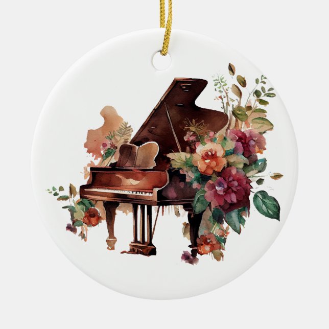 Grand Piano und Blumenweihnachtsdekoration Keramik Ornament (Vorne)