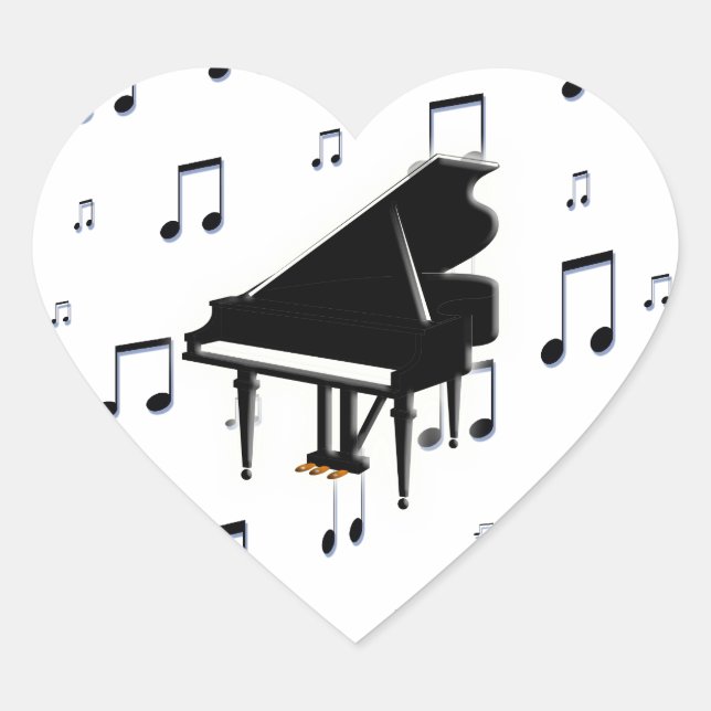 Grand Piano und Musiknoten Herz-Aufkleber (Vorderseite)