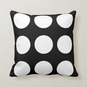 Grand point de polka noir et blanc coussin