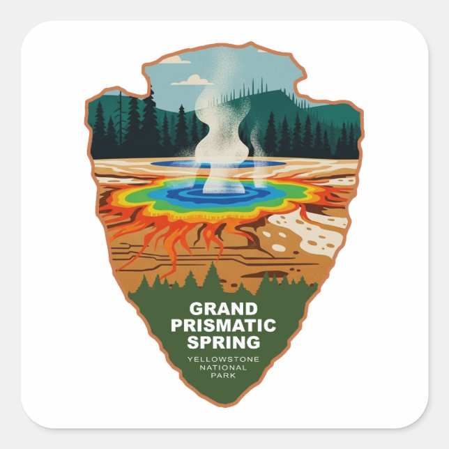 Grand Prismatic Spring Yellowstone Arrowhead Quadratischer Aufkleber (Vorderseite)