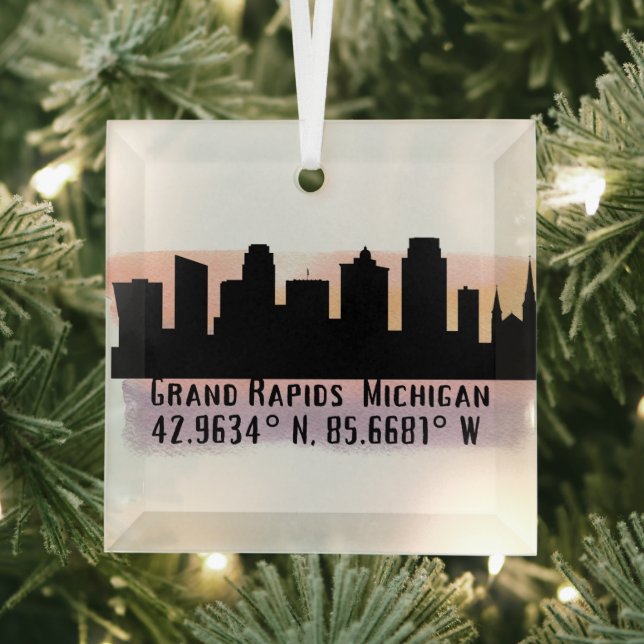 Grand Rapids MI City Skyline Glasdekoration Ornament Aus Glas (Insitu)