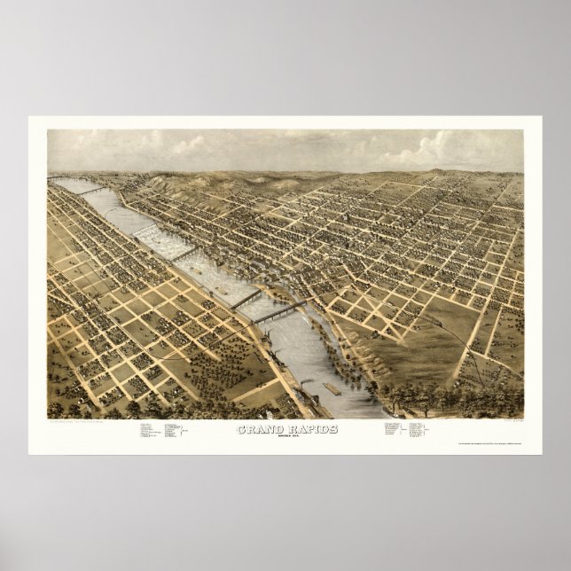 Grand Rapids, MI Panoramic Map - 1868 Poster (Vorne)