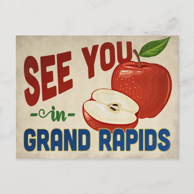 Grand Rapids Michigan Apple - Vintage Travel Postkarte (Vorderseite)