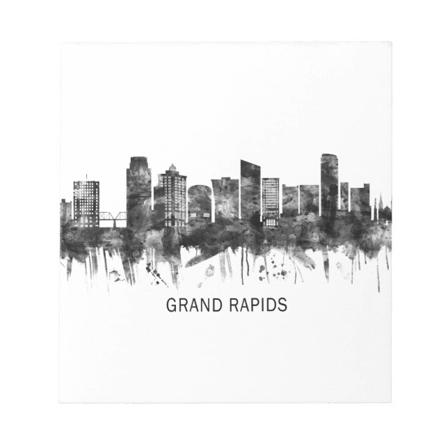 Grand Rapids Michigan Skyline BW Notizblock (Vorderseite)