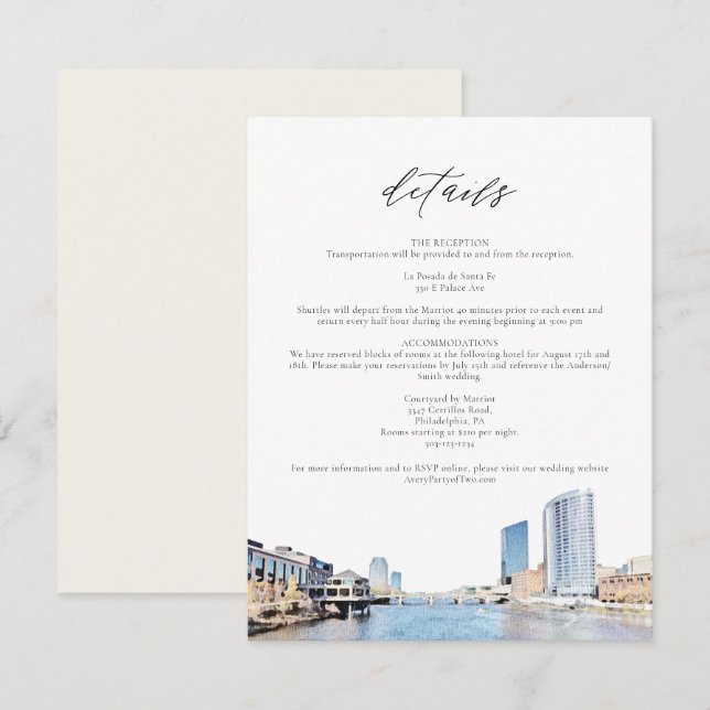 GRAND RAPIDS Skyline - Carte de détails Mariage (Devant / Derrière)