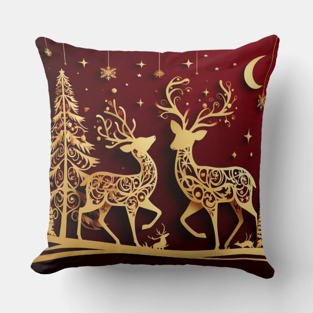 Grand Reindeer Waltz – Whimsy Holiday Pattern Kissen (Vorderseite)