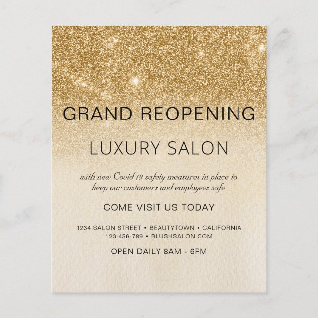 Grand Reöffning Gold Glam Glitzer Salon Flyer (Vorne)