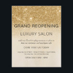 Grand Reöffning Gold Glam Glitzer Salon Flyer<br><div class="desc">Glam Gold Ombre Sparkle und Glitzer Grand Wiedereröffnung Glam Luxury Friseur Salon, Beauty Store, Eyelashes, Nägel, Makeup, Microblading, Haar Stylist, Lashes, Hair Stylist oder Make Up Up Artist Business Flyer mit eigenem Namen und Rücksendeadresse hinzufügen. Dieses einfache, moderne und elegante personalisierte Design ist perfekt für die Wiedereröffnung Ihres Unternehmens nach...</div>