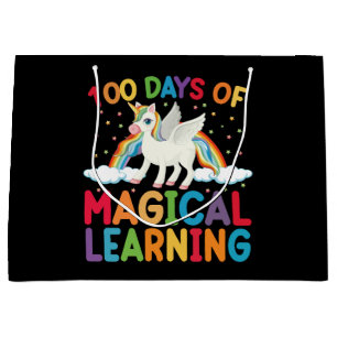 Grand Sac Cadeau 100 jours d'école licorne magique pour filles