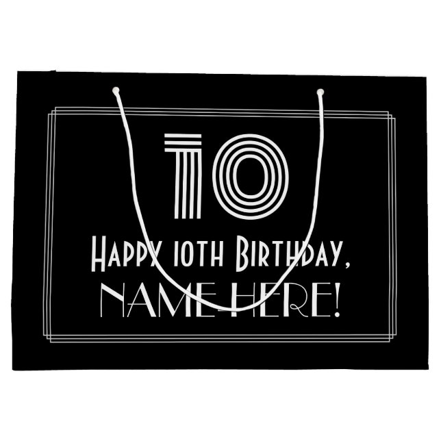 Grand Sac Cadeau 10e anniversaire — Art Déco Inspiré Look "10" & No (Dos)