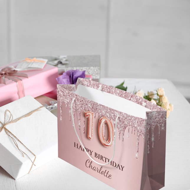 Grand Sac Cadeau 10e anniversaire blush rose parties scintillant dr (Créateur téléchargé)
