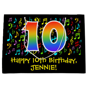 Grand Sac Cadeau 10e anniversaire - Symboles de musique colorée, Ar