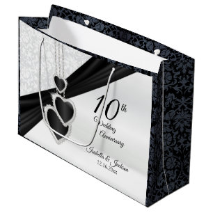 Grand Sac Cadeau 10ème Onyx et anniversaire de mariage blanc -