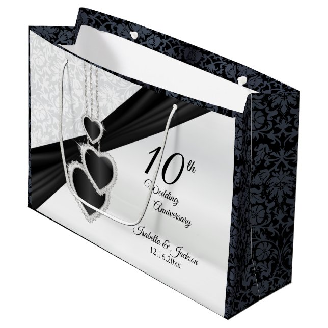 Grand Sac Cadeau 10ème Onyx et anniversaire de mariage blanc - (Devant Angle)