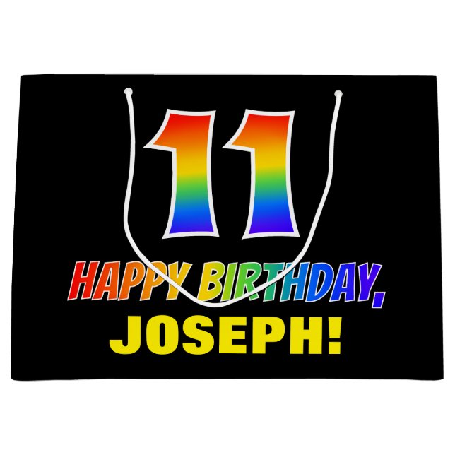 Grand Sac Cadeau 11e anniversaire : Bold, amusant, simple, arc-en-c (Devant)