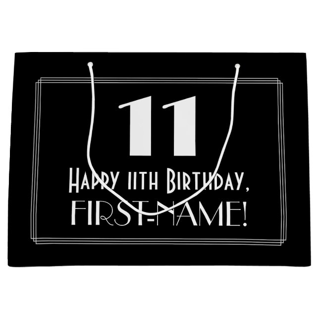 Grand Sac Cadeau 11ème anniversaire : Art Déco Style inspiré "11",  (Devant)