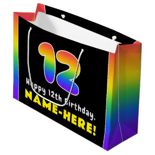 Grand Sac Cadeau 12e anniversaire : Arc-en-ciel coloré # 12, Nom pe