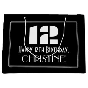 Grand Sac Cadeau 12ème anniversaire ~ Art Déco Inspiré Look "12" +