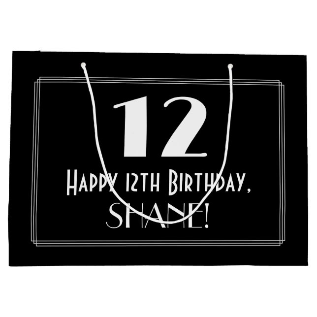 Grand Sac Cadeau 12ème anniversaire : Art Déco Style inspiré "12",  (Dos)