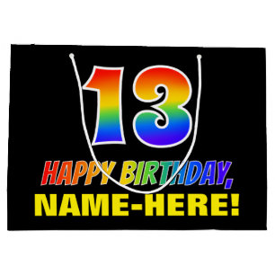 Grand Sac Cadeau 13e anniversaire : Gras, amusant, simple, arc-en-c