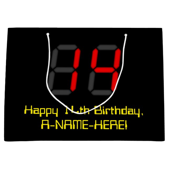 Grand Sac Cadeau 14ème anniversaire : Rouge Digital Horloge Style " (Devant)